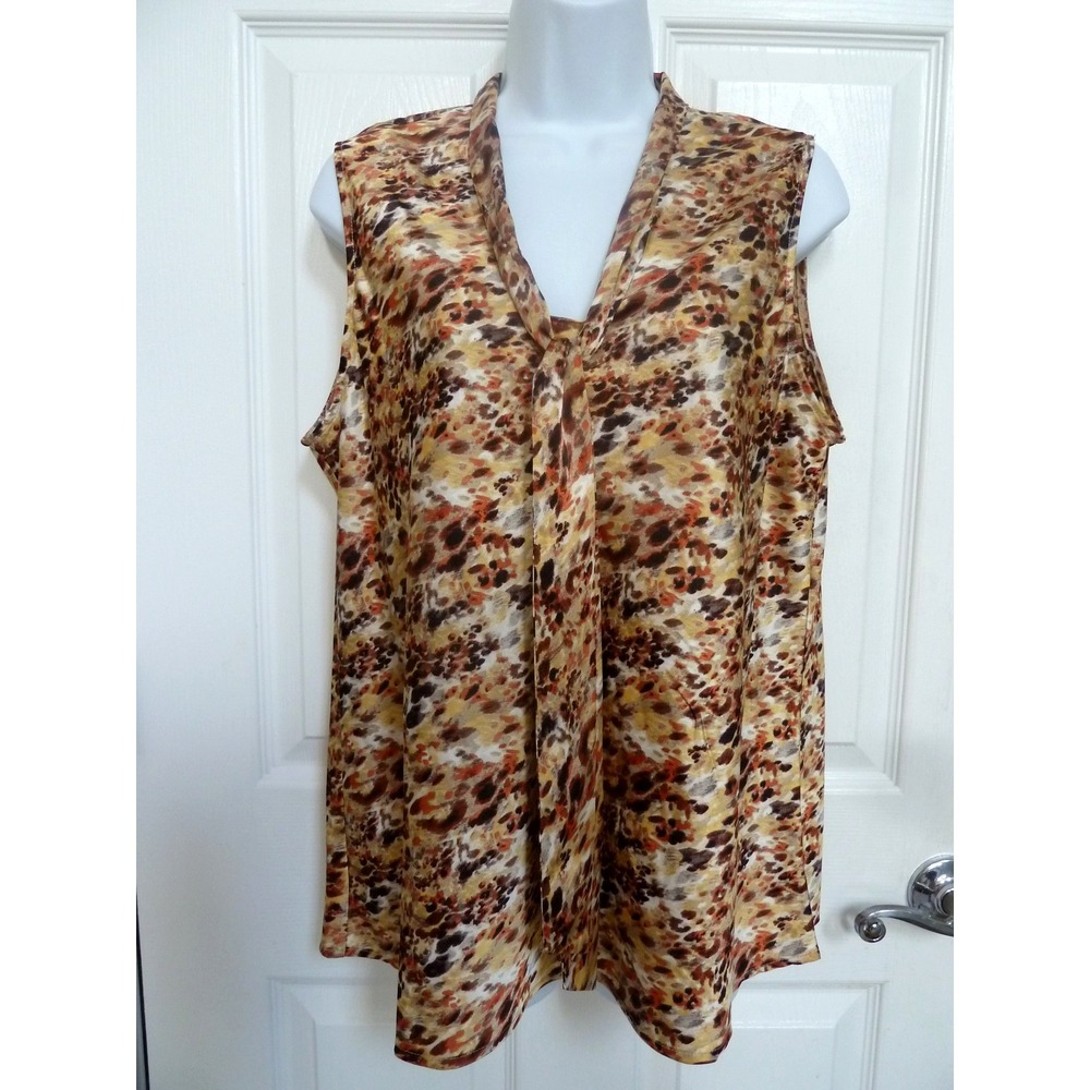Kasper Women Large 12/14 Sleeveless Tie Neck Career Office Blouse Satin Abstract